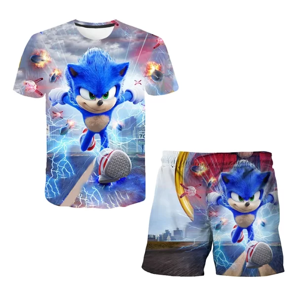 Sonic Fashion Girl 3D Top T-shirt Short Sleeve+Shorts Two Piece Set Girls and Boys Children's Top Short Sleeve - Image 22
