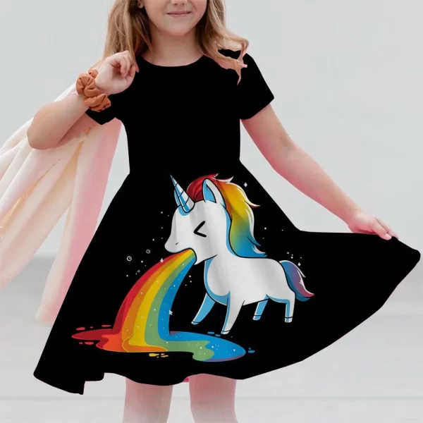 New Unicorn Party Casual Home Dress for Children Aged 3-14 with 3D Printed Short Sleeve Dress in 2025 - Image 4