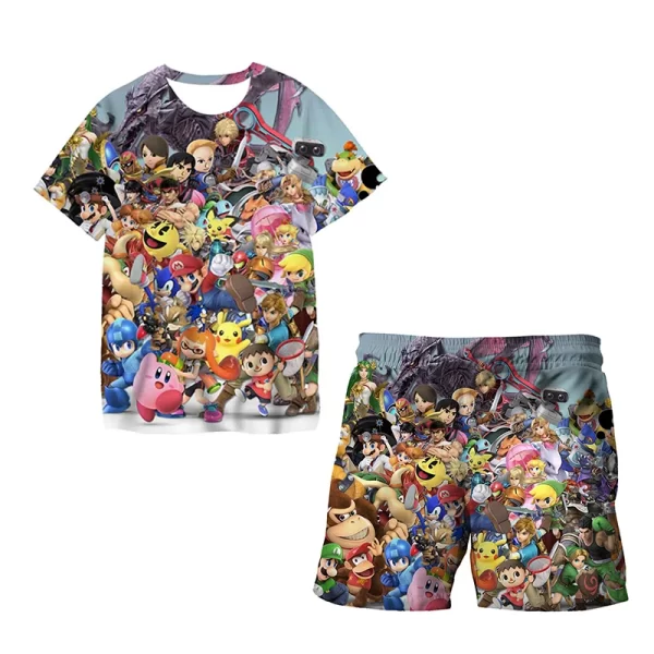 Sonic Fashion Girl 3D Top T-shirt Short Sleeve+Shorts Two Piece Set Girls and Boys Children's Top Short Sleeve - Image 23