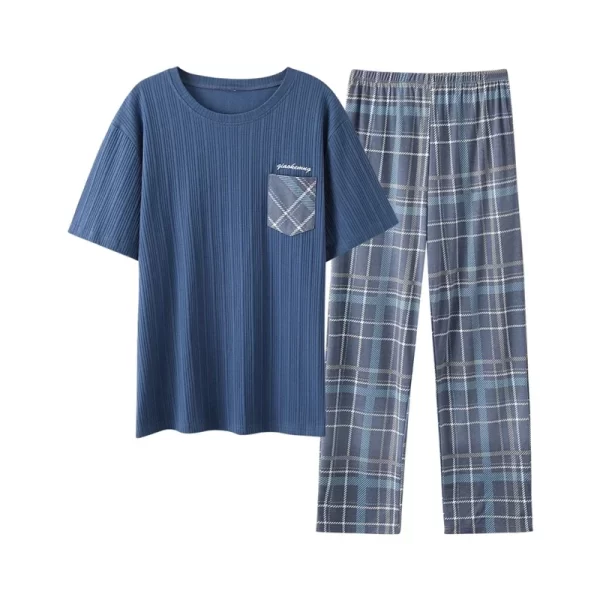 New Summer Fashion Men's Sleepwear Soft Cotton Pajamas Set for Gentleman Round Collar Grey Plain Loose Loungewear for Young Man - Image 16