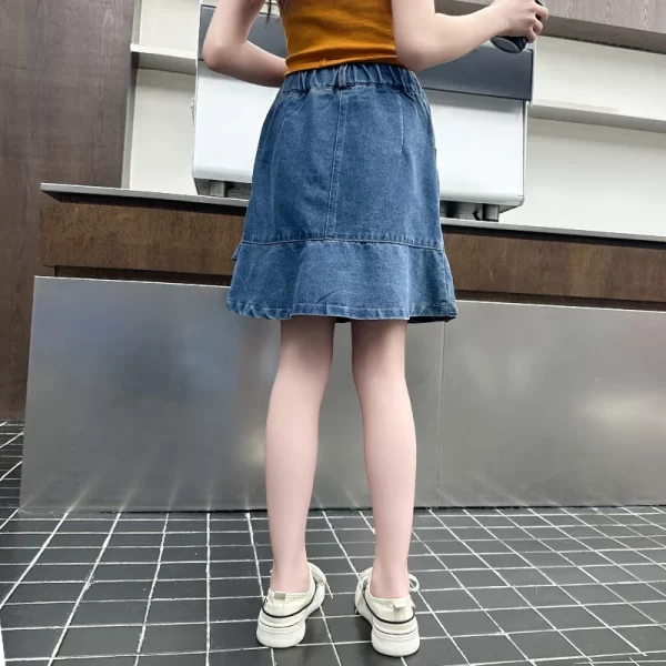 Girls ruffled skirt summer children's thin pants girls big children summer personality simple denim skirt wear 5-14 years old - Image 6