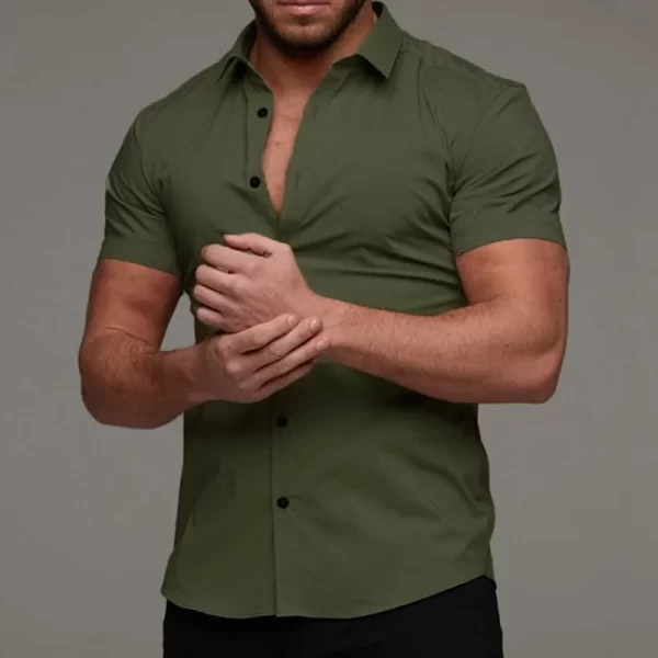 Men Slim Blouse Shirts Summer Casual Male Turn Down Collar Short Sleeve Button Tops LXDZ-110 - Image 4
