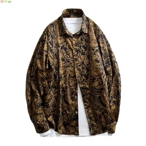 Khaki Men's Long-sleeved Printed Shirt, Single-breasted Square Collar Shirts, Large Size M-5XL 6XL, Camisa Man Chemise, 2025 New