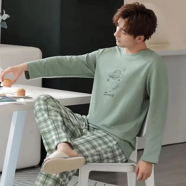Men‘s Pajama Set Long Sleeve Black Striped Spring and Summer Youth Student Nightwear Loungewear Two Piece Set Sleepwear Homewear - Image 6