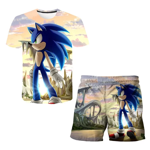 Sonic Fashion Girl 3D Top T-shirt Short Sleeve+Shorts Two Piece Set Girls and Boys Children's Top Short Sleeve - Image 14