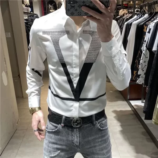 Spring Autumn New Diamonds Print Letter Shirt Man Casual Long Sleeve All-match Blouse Korean Fashion Y2K Top Letter Male Clothes