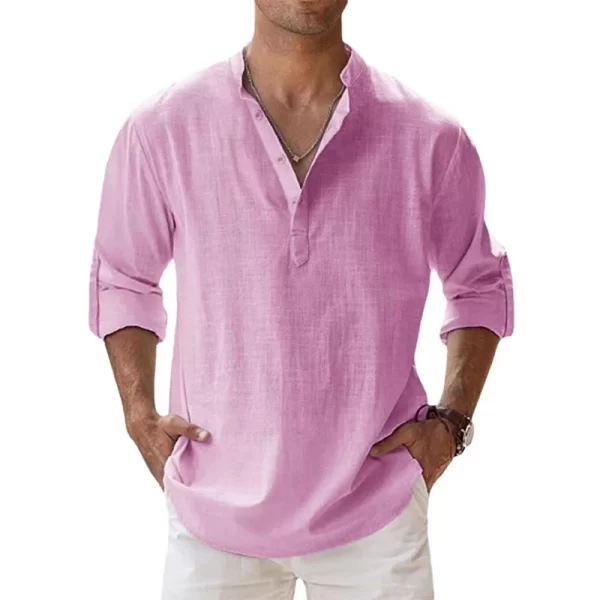 New Cotton Linen Shirts for Men Casual Shirts Lightweight Long Sleeve Henley Beach Shirts Hawaiian T Shirts for Men - Image 10