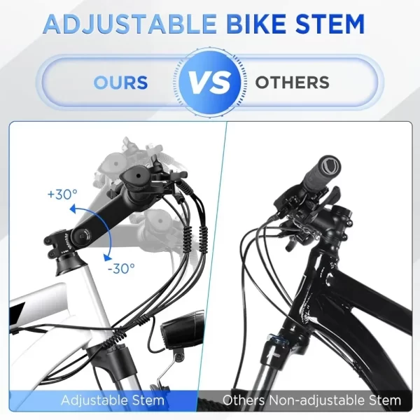 Electric Bike for Adults, 26'' 1000W Peak Ebike, Adjustable Stem, Fenders, Lockable Suspension Fork, 21-Speed - Image 4