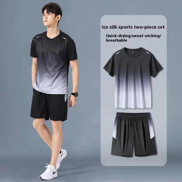 Sportswear Suit Men's Running Short-Sleeved Ice Silk Summer Speedos Basketball Uniform Fitness Clothes Shorts Summer Pajamas - Image 12