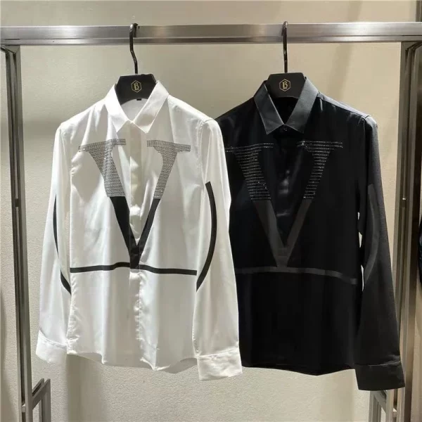 Spring Autumn New Diamonds Print Letter Shirt Man Casual Long Sleeve All-match Blouse Korean Fashion Y2K Top Letter Male Clothes - Image 6