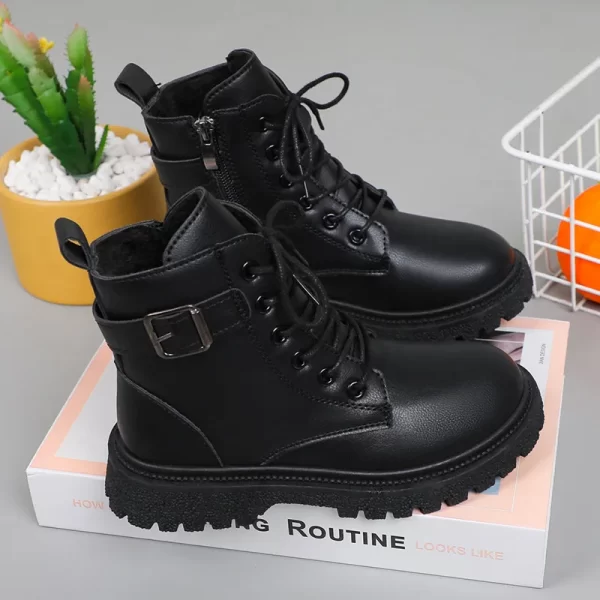 Real Soft Leather Children's Martin Boots Boys and Girls Single Boots Students Short Boots Boots - Image 6