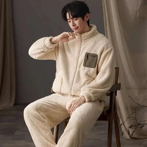 New Flannel Pajamas for Men Winter Thick Velvet Cardigan Pajama Sets Lapel Zipper Homewear Soft Warm Nightwear Man Pyjamas - Image 13