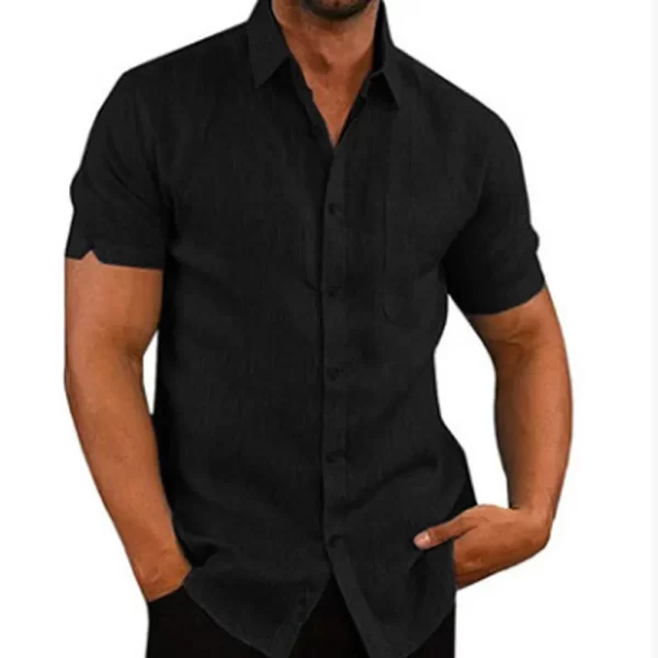Men Pocket Blouse Tops Summer Male Turn Down Collar Button Short Sleeve Slim Solid Color Blouse Shirts YYCFS-19505 - Image 2