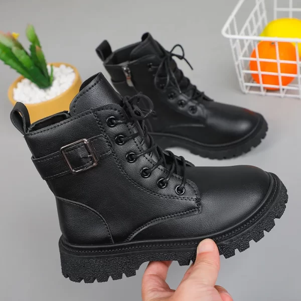 Real Soft Leather Children's Martin Boots Boys and Girls Single Boots Students Short Boots Boots - Image 2