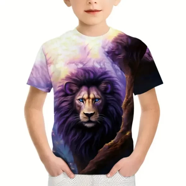Boys Kids Clothes Print Fierce Lion Graphic T Shirts Summer Outdoor Crew Neck Short Sleeves Casual Outdoor Clothes for Children - Image 9
