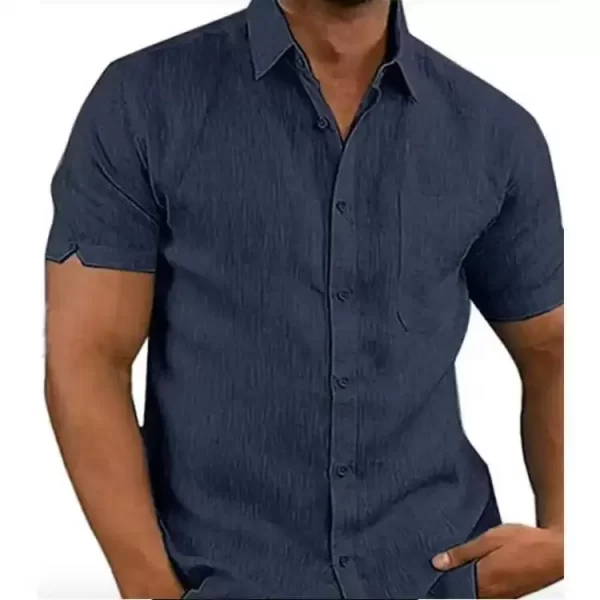 Men Pocket Blouse Tops Summer Male Turn Down Collar Button Short Sleeve Slim Solid Color Blouse Shirts YYCFS-19505 - Image 12