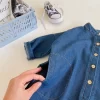 2024 Korean Spring Autunm Children Boys Onesie Cotton Denim Single Breasted Round Collar Jumpsuit Patched Pocket Pants Outfit - Image 4