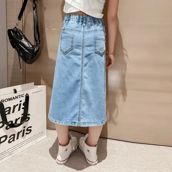 2024 New Summer Half Skirt Children Girls' Denim Skirt Fried Street Dress Slimming Half Skirt Plaid Skirt - Image 2