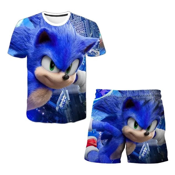 Sonic Fashion Girl 3D Top T-shirt Short Sleeve+Shorts Two Piece Set Girls and Boys Children's Top Short Sleeve - Image 11