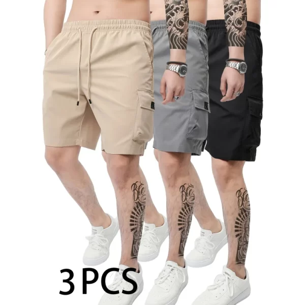 3-Piece Mixed Color Men's Elastic Waist Work Shorts With Side Pockets Suitable For Summer Outdoor Leisure And Work Man Clothing