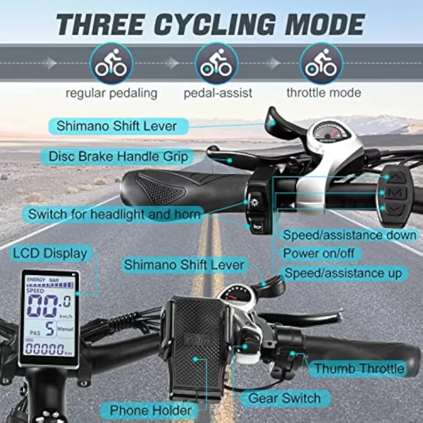 Electric Bike for Adults, 5000W/1500W Peak 45/31MPH,60V 26AH,48V/17.5AH E-Bike,Dual/Single Motor Electric ebike, 26 Fat Tire D - Image 6