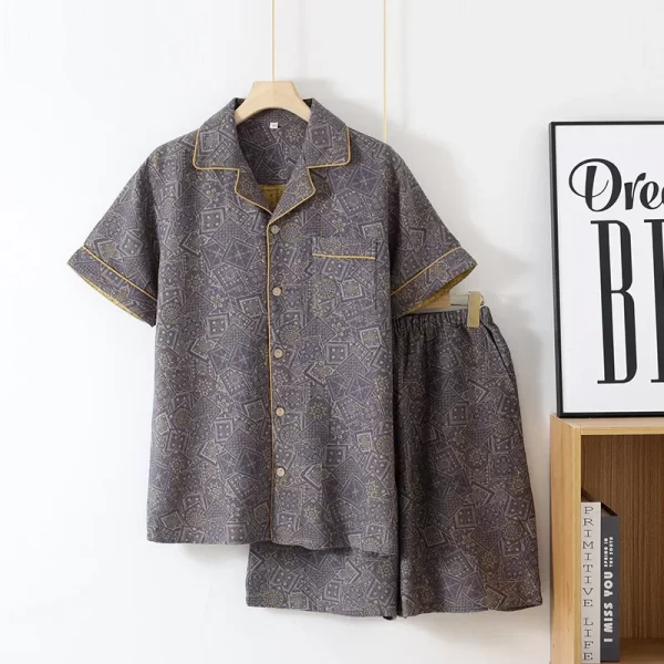 Men's Cotton Color Woven Summer Short Sleeved Shorts Pajamas Set Thin Men Sleepwear Clothes for Home Wear Roupa De Dormir - Image 7