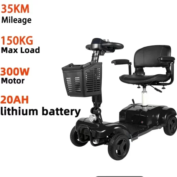 New Folding Electric Scooter 4 Wheel Elderly Disabled with Armrests Adults Mini Small With Basket 300W 24V 20AH Mobility Scooter - Image 10