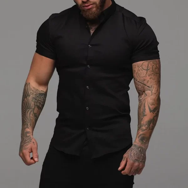 Men Slim Blouse Shirts Summer Casual Male Turn Down Collar Short Sleeve Button Tops LXDZ-110 - Image 10