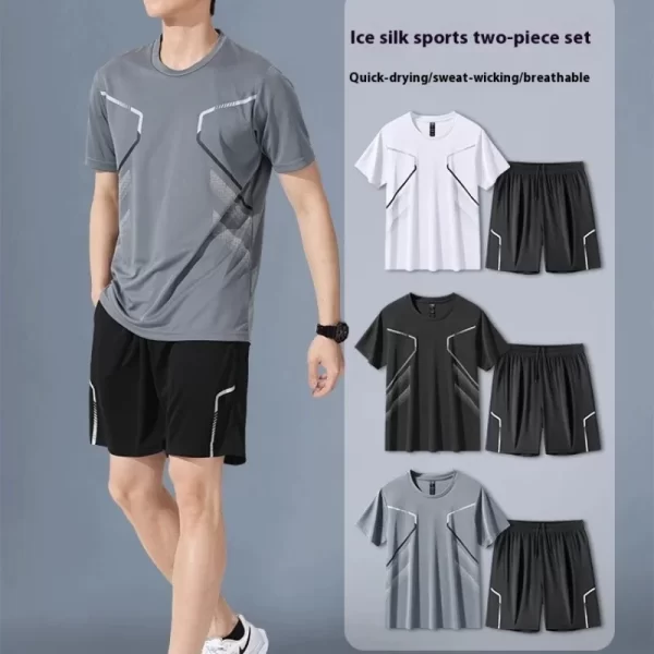 Sportswear Suit Men's Running Short-Sleeved Ice Silk Summer Speedos Basketball Uniform Fitness Clothes Shorts Summer Pajamas