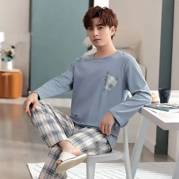Men‘s Pajama Set Long Sleeve Black Striped Spring and Summer Youth Student Nightwear Loungewear Two Piece Set Sleepwear Homewear - Image 5