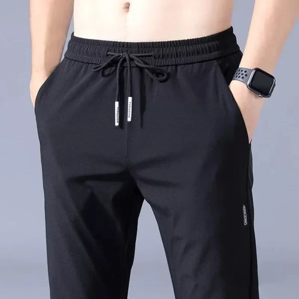 Ice Silk Men's Pants 2024 Summer New Black Gray Thin Business Casual Pants Outdoor Elastic Breathable Straight Leg Sweatpants - Image 3