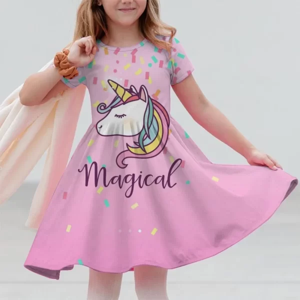 New Unicorn Party Casual Home Dress for Children Aged 3-14 with 3D Printed Short Sleeve Dress in 2025 - Image 7