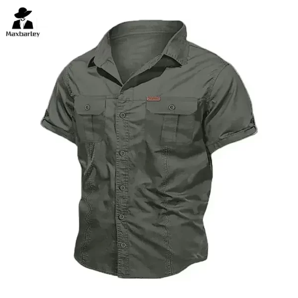 New Men's Work Shirt Casual Retro 100% Cotton Short Sleeve Flying Cargo Shirt Men's Summer Fishing Hunting Multi Pocket Shirt - Image 4