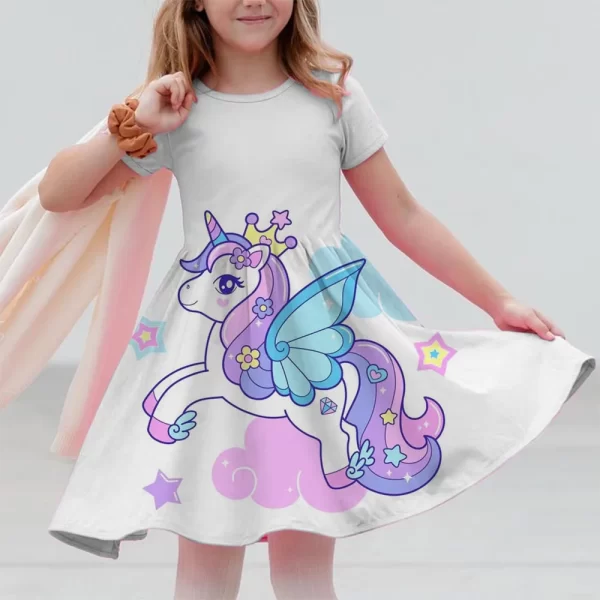 New Unicorn Party Casual Home Dress for Children Aged 3-14 with 3D Printed Short Sleeve Dress in 2025 - Image 10
