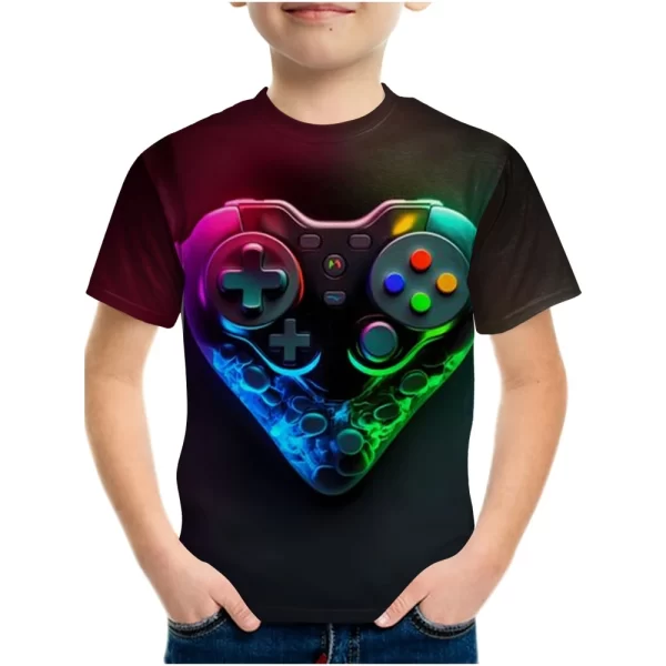 T-Shirt for a Boy 3D Print Gamepad Doodle Boy's T-Shirts Casual Round Neck Short Sleeves Tops Kids Summer Children's Clothing - Image 8