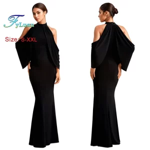 New Fashion Bat Sleeve Long Dresses 2025 Woman Solid Color O Neck Off Shoulder Mermaid Party Women Prom Gowns Birthday Vestidos