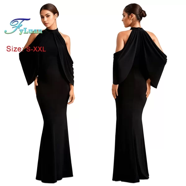 New Fashion Bat Sleeve Long Dresses 2025 Woman Solid Color O Neck Off Shoulder Mermaid Party Women Prom Gowns Birthday Vestidos