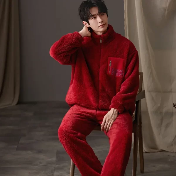 New Flannel Pajamas for Men Winter Thick Velvet Cardigan Pajama Sets Lapel Zipper Homewear Soft Warm Nightwear Man Pyjamas - Image 17