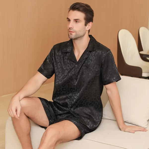 Men's pajamas short sleeved summer ice silk home clothing men's summer casual thin cardigan can be worn as a set home clothing - Image 5