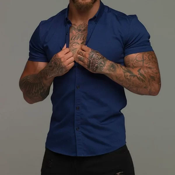 Men Slim Blouse Shirts Summer Casual Male Turn Down Collar Short Sleeve Button Tops LXDZ-110 - Image 8