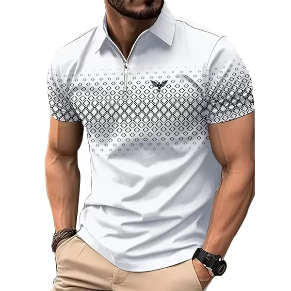 Men Personality Summer Fashion Sport Short Sleeve Casual Lapel Zipper Polo Shirt Men Print Polyester Quick Drying Polo Shirt Top - Image 7