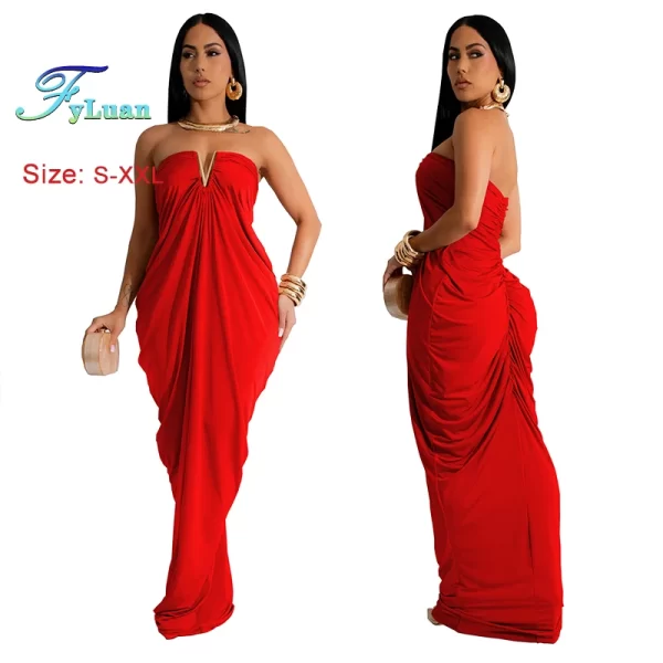 Summer Dress Woman 2025 New Deep V Neck Strapless Sleeveless Evening Prom Clothes Sexy Off Shoulder Backless Ladies Long Dress - Image 4