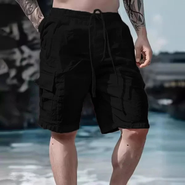Summer Fashion Loose White Cargo Shorts Men's Handsome Streetwear Beachwear Solid Color With Pockets Shorts Workout Pants 2024 - Image 5
