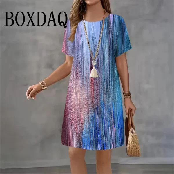 Tie-Dye Women's Clothing Dresses Loose Elegant Woman Oil Painting Dresses Street Art Colorful Round Neck Dress Short Sleeve 2025 - Image 3