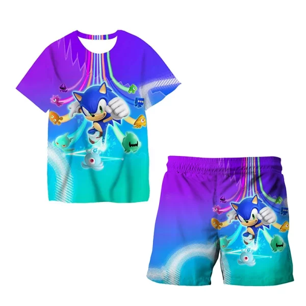 Sonic Fashion Girl 3D Top T-shirt Short Sleeve+Shorts Two Piece Set Girls and Boys Children's Top Short Sleeve - Image 7