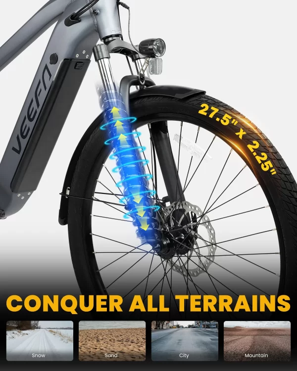 VEEFA Peak 1000W Electric Bike for Adults 27.5' 48V Ebike with Built-in Removable Battery up to 24Mph 80 Miles Commuter E-Bike - Image 4