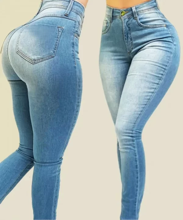 Woman's pure color jeans denim high waist jeans street play cultivate one's morality pants shaping figure with high waist jeans - Image 7