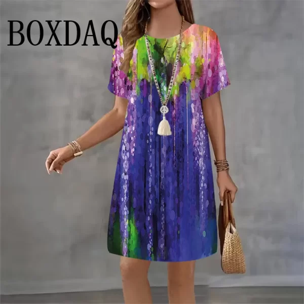 Tie-Dye Women's Clothing Dresses Loose Elegant Woman Oil Painting Dresses Street Art Colorful Round Neck Dress Short Sleeve 2025 - Image 4