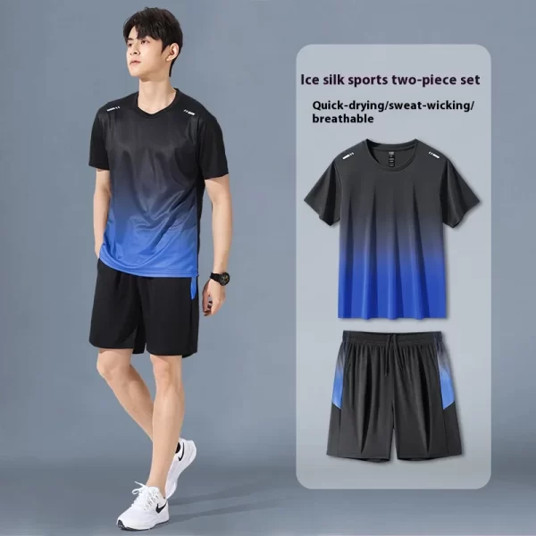 Sportswear Suit Men's Running Short-Sleeved Ice Silk Summer Speedos Basketball Uniform Fitness Clothes Shorts Summer Pajamas - Image 10