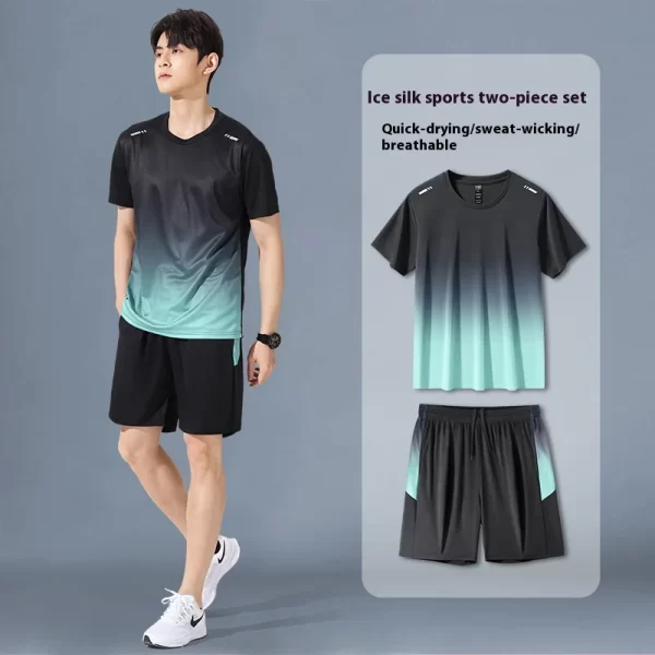 Sportswear Suit Men's Running Short-Sleeved Ice Silk Summer Speedos Basketball Uniform Fitness Clothes Shorts Summer Pajamas - Image 11